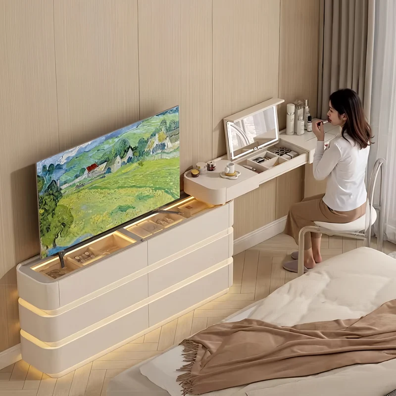 Coiffeuse moderne ultra-mince avec 6 tiroirs et éclairage LED