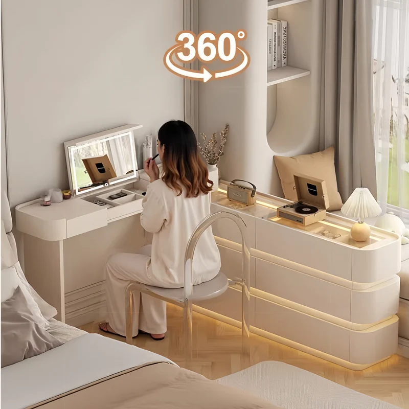 Coiffeuse moderne ultra-mince avec 6 tiroirs et éclairage LED