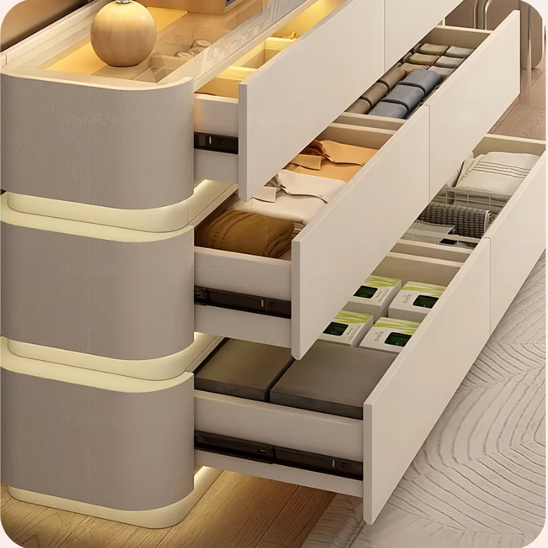 Coiffeuse moderne ultra-mince avec 6 tiroirs et éclairage LED