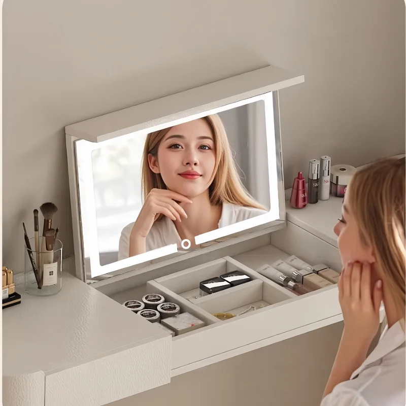 Coiffeuse moderne ultra-mince avec 6 tiroirs et éclairage LED