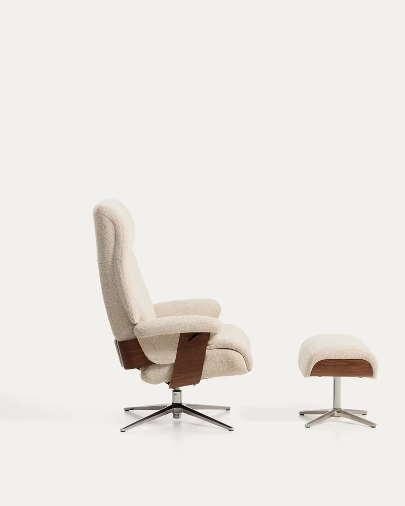 Toriel beige reclining swivel armchair with footrest and aluminium legs