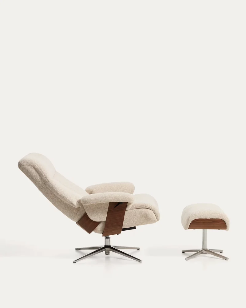 Toriel beige reclining swivel armchair with footrest and aluminium legs