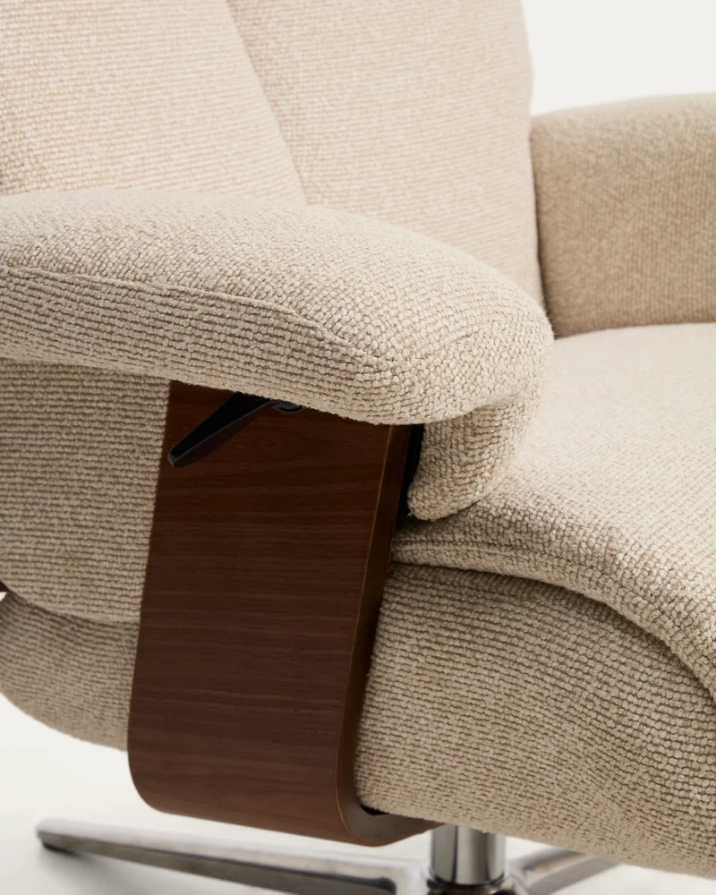 Toriel beige reclining swivel armchair with footrest and aluminium legs