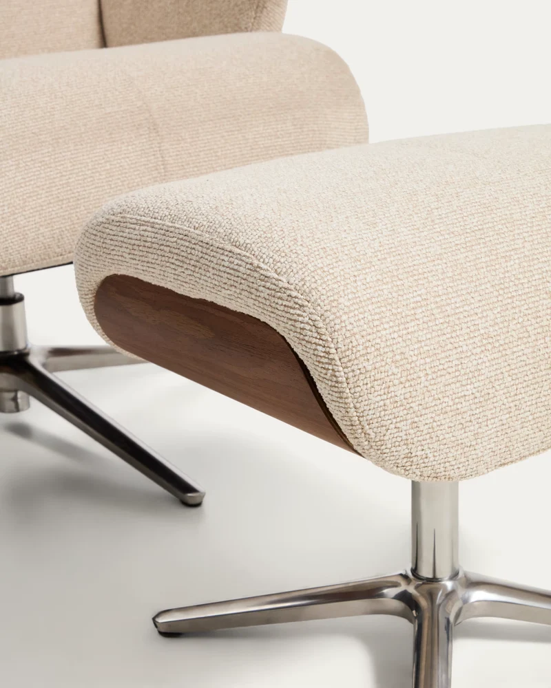 Toriel beige reclining swivel armchair with footrest and aluminium legs