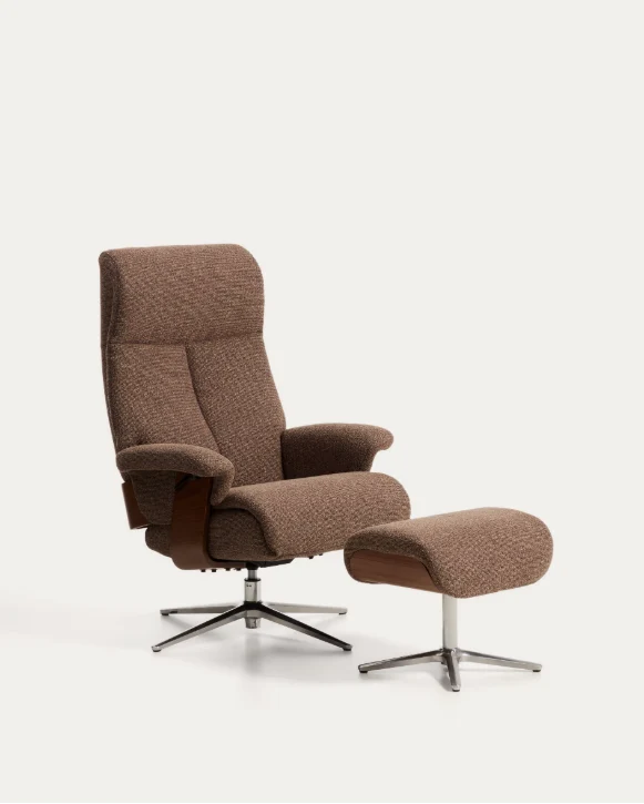 Toriel brown micro reclining swivel armchair with footrest and black legs