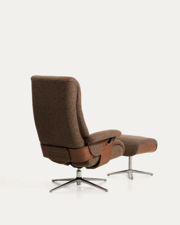 Toriel brown micro reclining swivel armchair with footrest and black legs