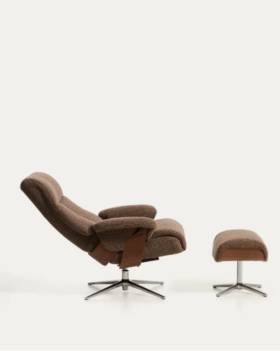 Toriel brown micro reclining swivel armchair with footrest and black legs