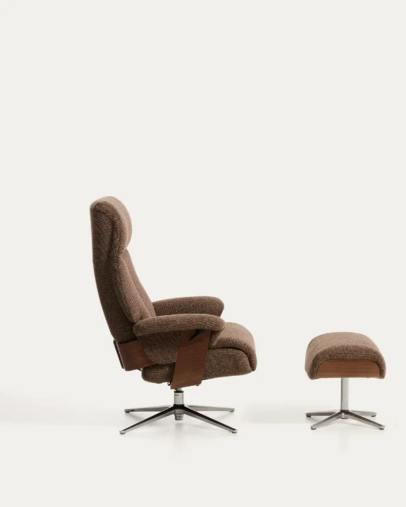 Toriel brown micro reclining swivel armchair with footrest and black legs