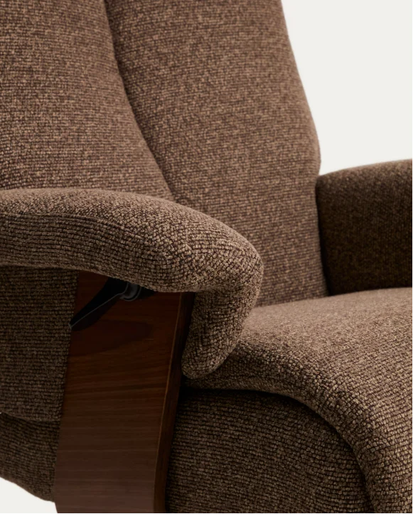 Toriel brown micro reclining swivel armchair with footrest and black legs
