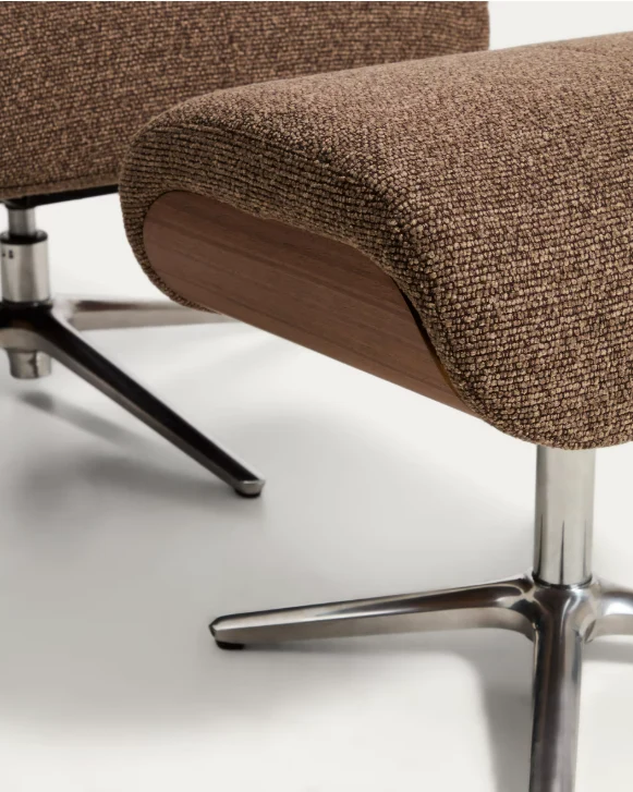 Toriel brown micro reclining swivel armchair with footrest and black legs