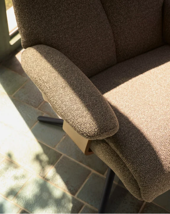 Toriel brown micro reclining swivel armchair with footrest and black legs