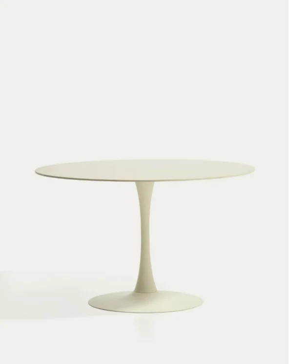 Round Vedira table in ecru ceramic and beige steel