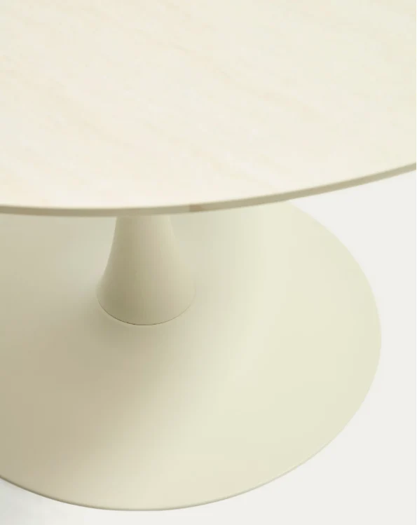 Round Vedira table in ecru ceramic and beige steel