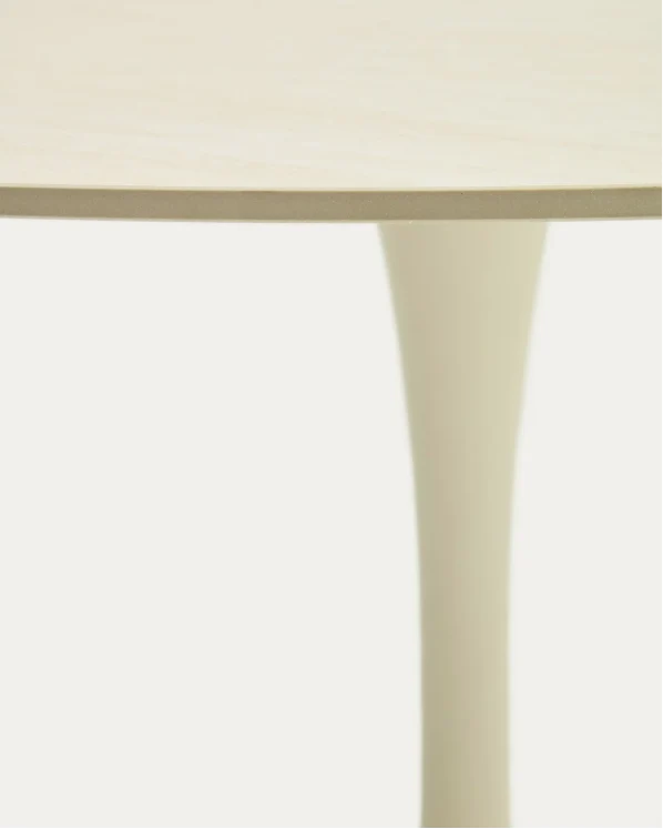 Round Vedira table in ecru ceramic and beige steel