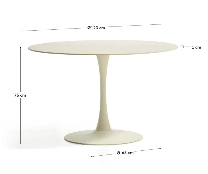 Round Vedira table in ecru ceramic and beige steel