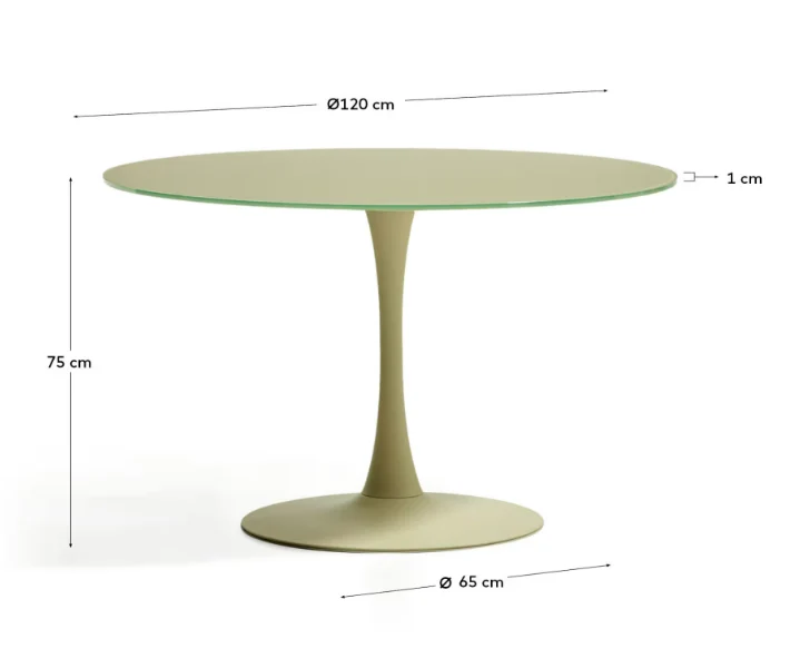 Round Vedira table in glass and green steel