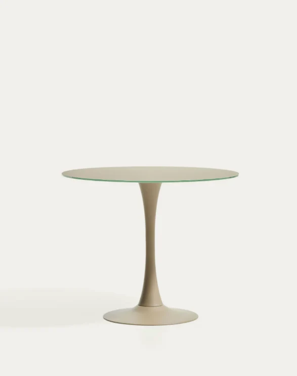 Round Vedira table in glass and taupe steel
