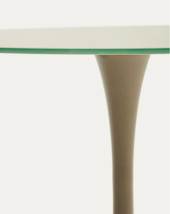 Round Vedira table in glass and taupe steel