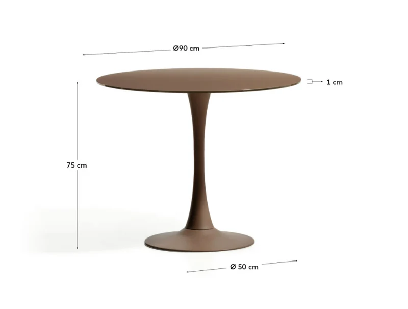 Round Vedira table in glass and brown steel