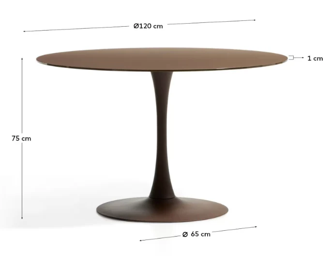 Round Vedira table in glass and brown steel