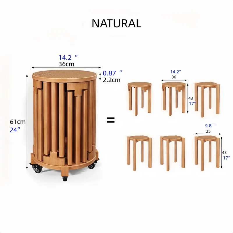 Tabourets empilables 6 en 1 en bois massif