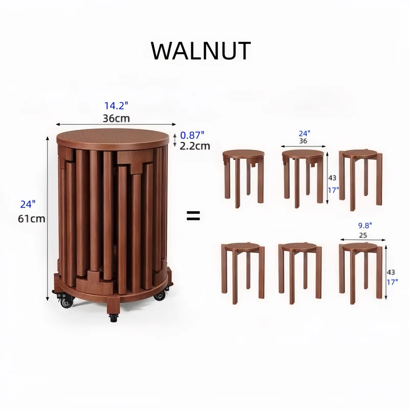Tabourets empilables 6 en 1 en bois massif