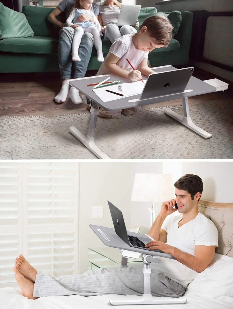 Support pour ordinateur portable pliable et réglable X-Large avec tiroir de rangement