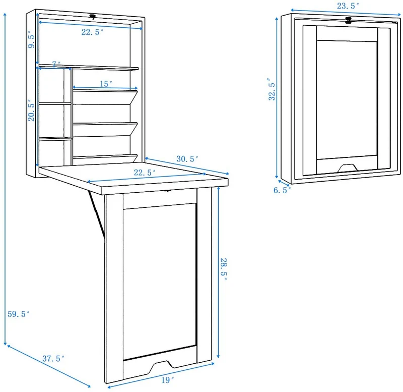 Bureau d'ordinateur multifonction mural pliable