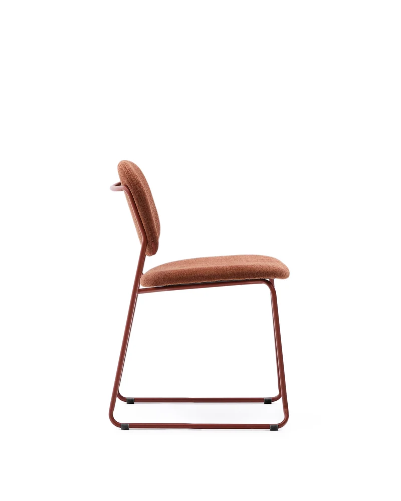 Meli stackable chair in terracotta chenille with terracotta metal legs