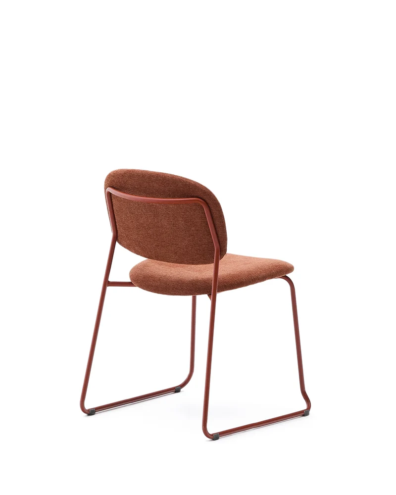 Meli stackable chair in terracotta chenille with terracotta metal legs