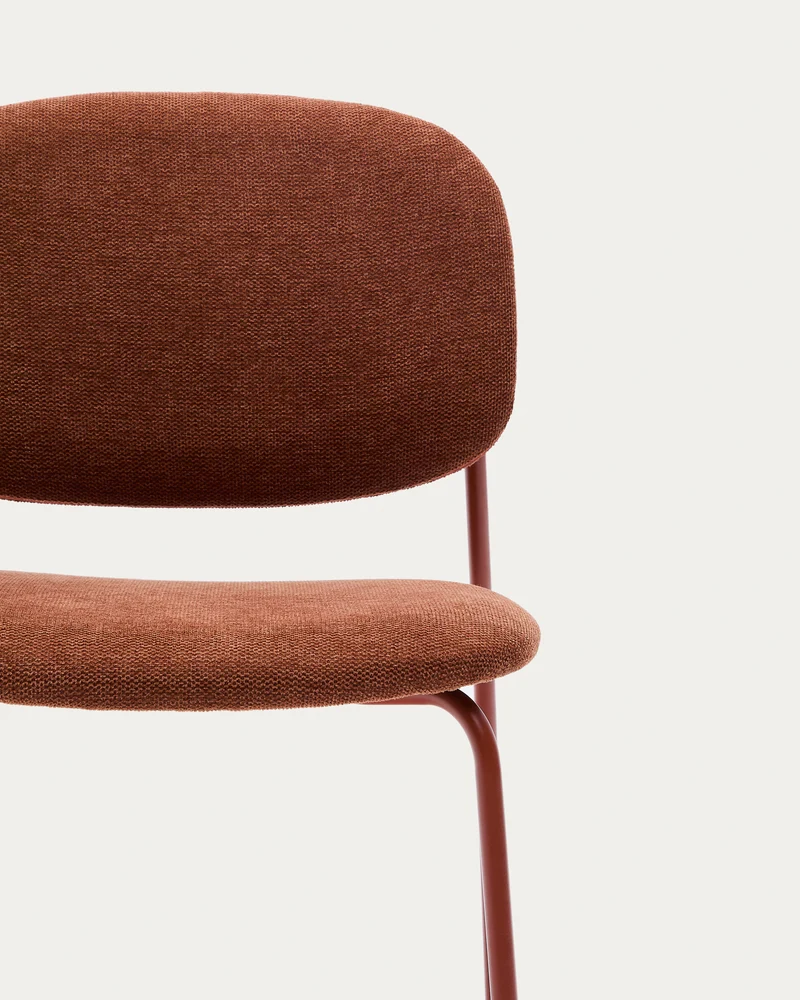 Meli stackable chair in terracotta chenille with terracotta metal legs