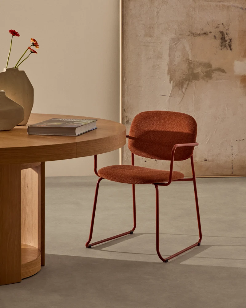 Meli chair in terracotta chenille with terracotta metal frame