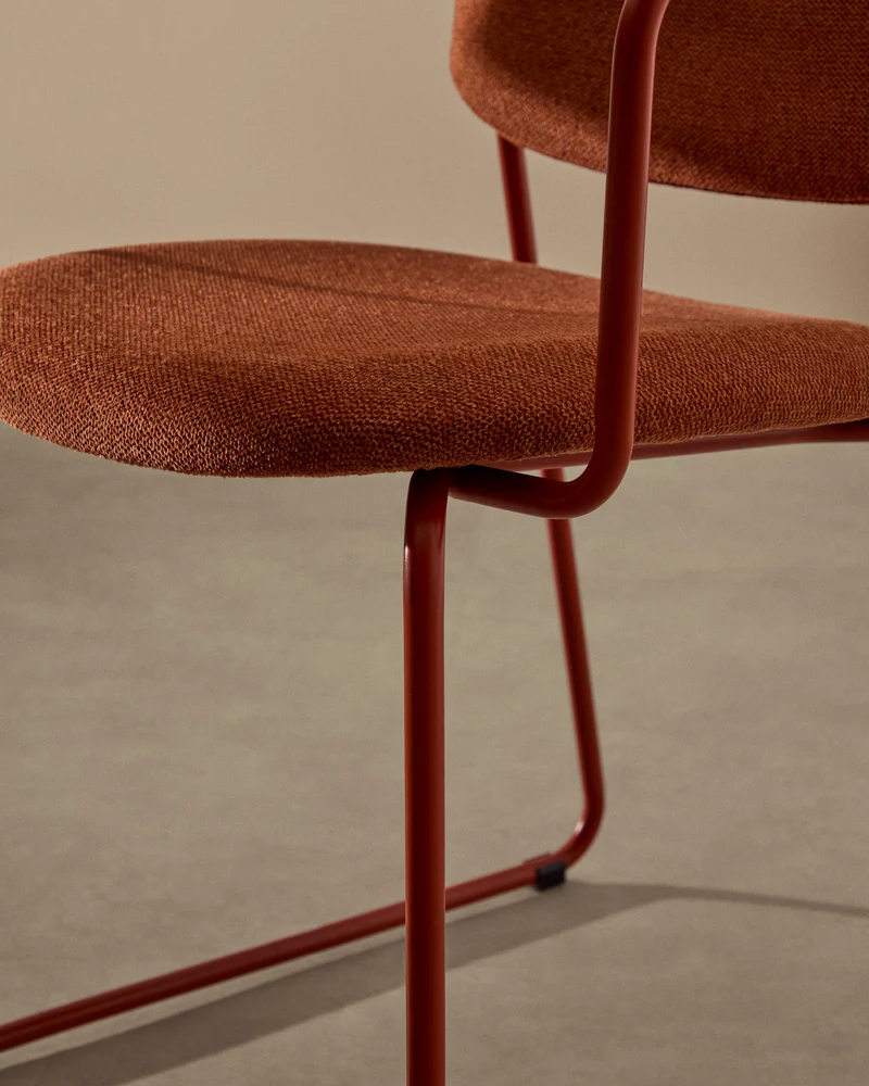 Meli chair in terracotta chenille with terracotta metal frame