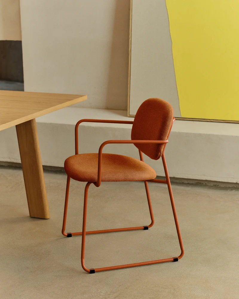 Meli chair in terracotta chenille with terracotta metal frame