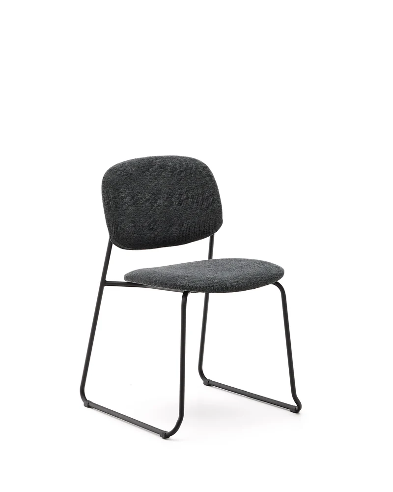 Meli stackable chair in grey chenille with grey metal legs