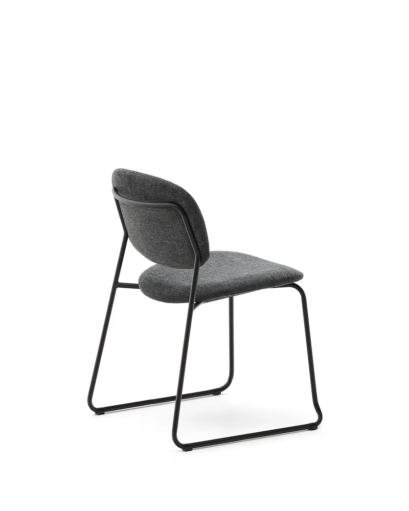 Meli stackable chair in grey chenille with grey metal legs