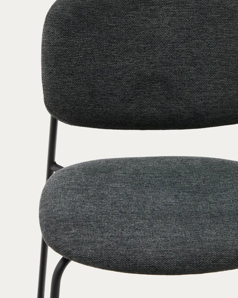 Meli stackable chair in grey chenille with grey metal legs
