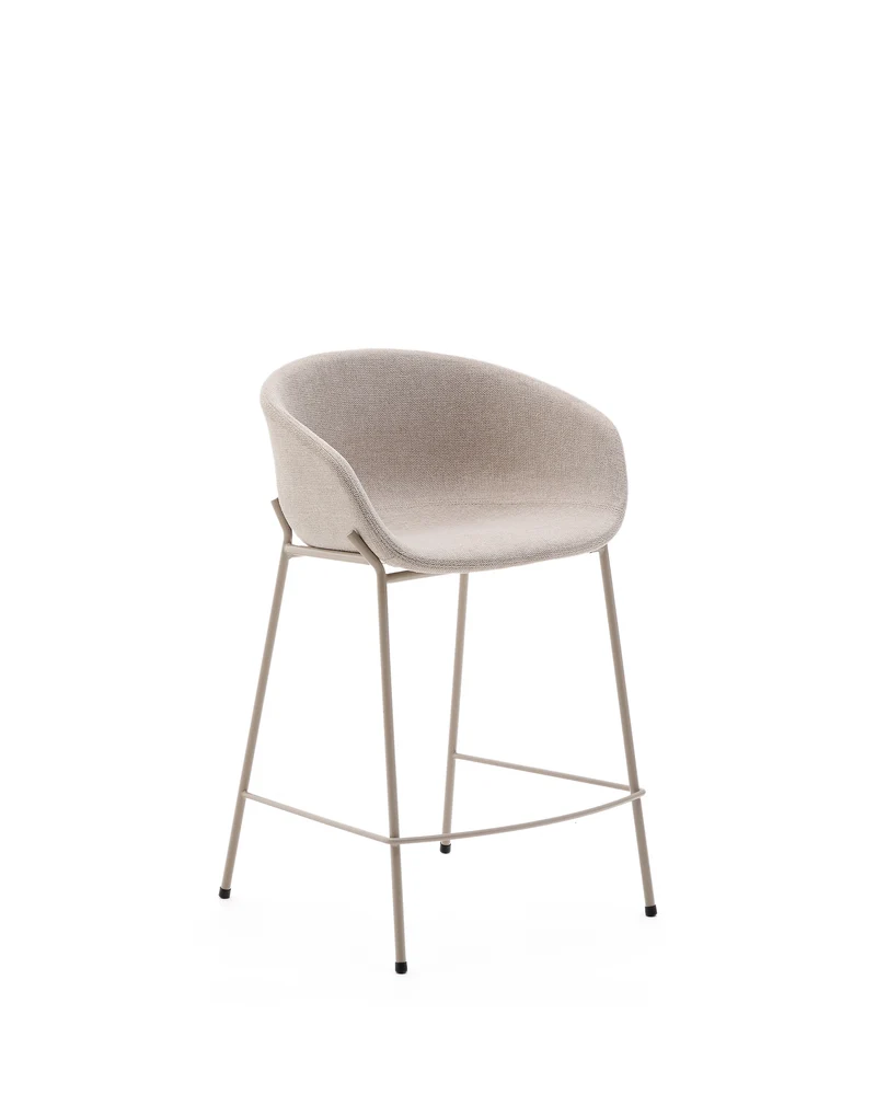 Yvette stool in beige chenille and steel legs in a beige finish 65 cm