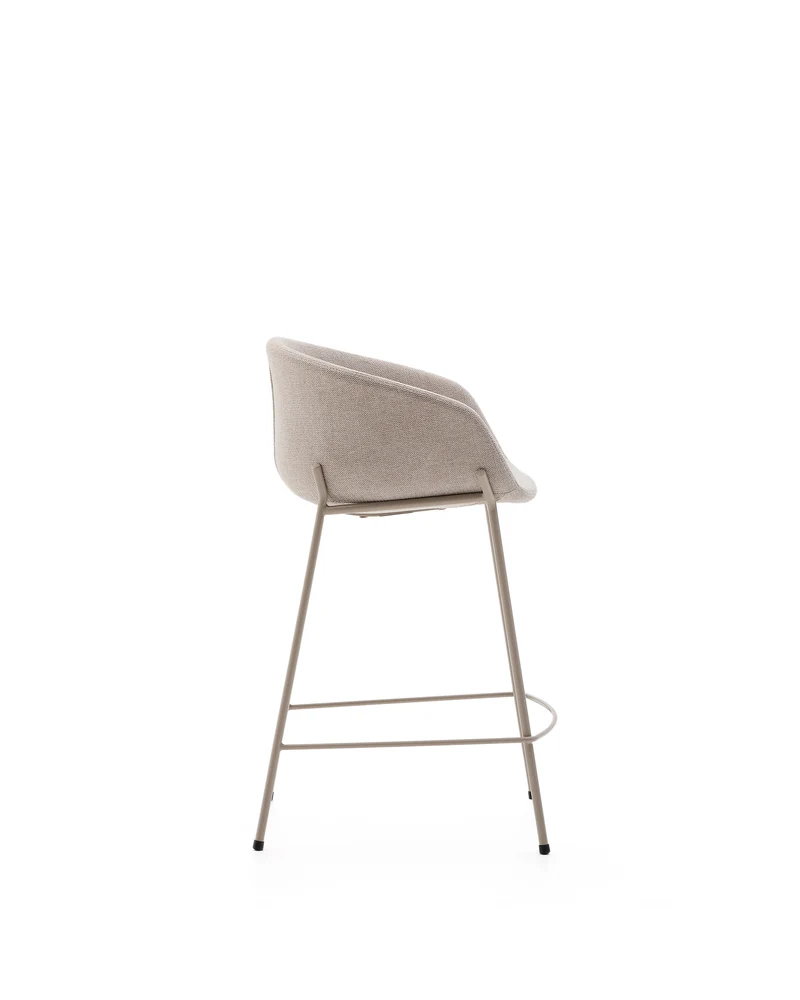 Yvette stool in beige chenille and steel legs in a beige finish 65 cm