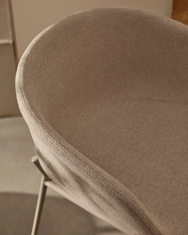 Yvette stool in beige chenille and steel legs in a beige finish 65 cm