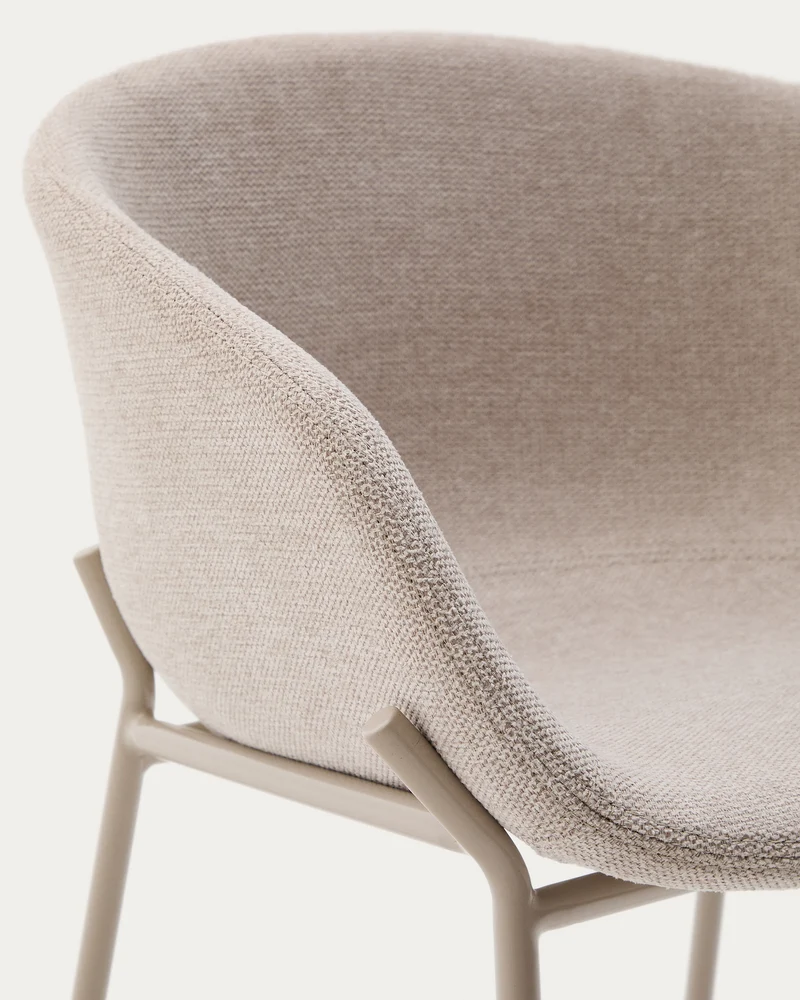 Yvette stool in beige chenille and steel legs in a beige finish 65 cm