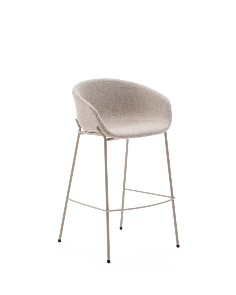 Yvette stool in beige chenille and steel legs in a beige finish 75 cm