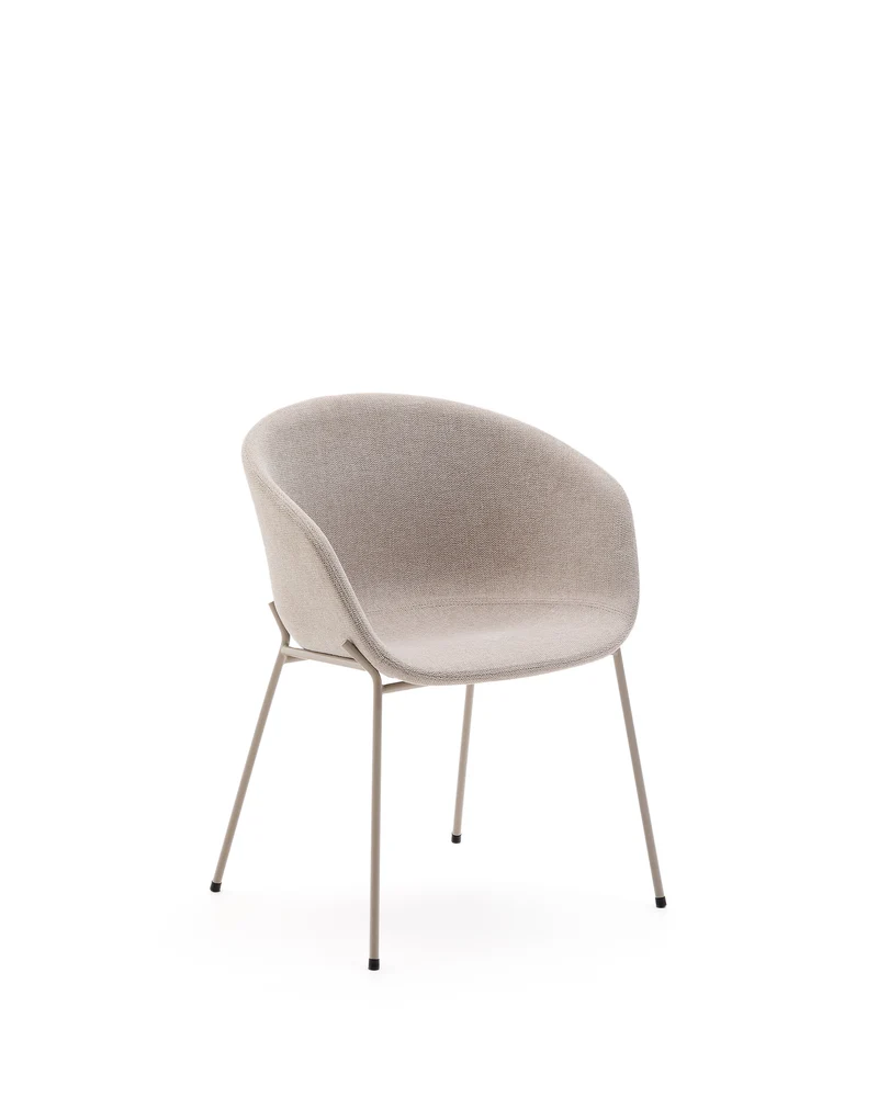 Yvette chair in beige chenille and steel legs in a beige finish