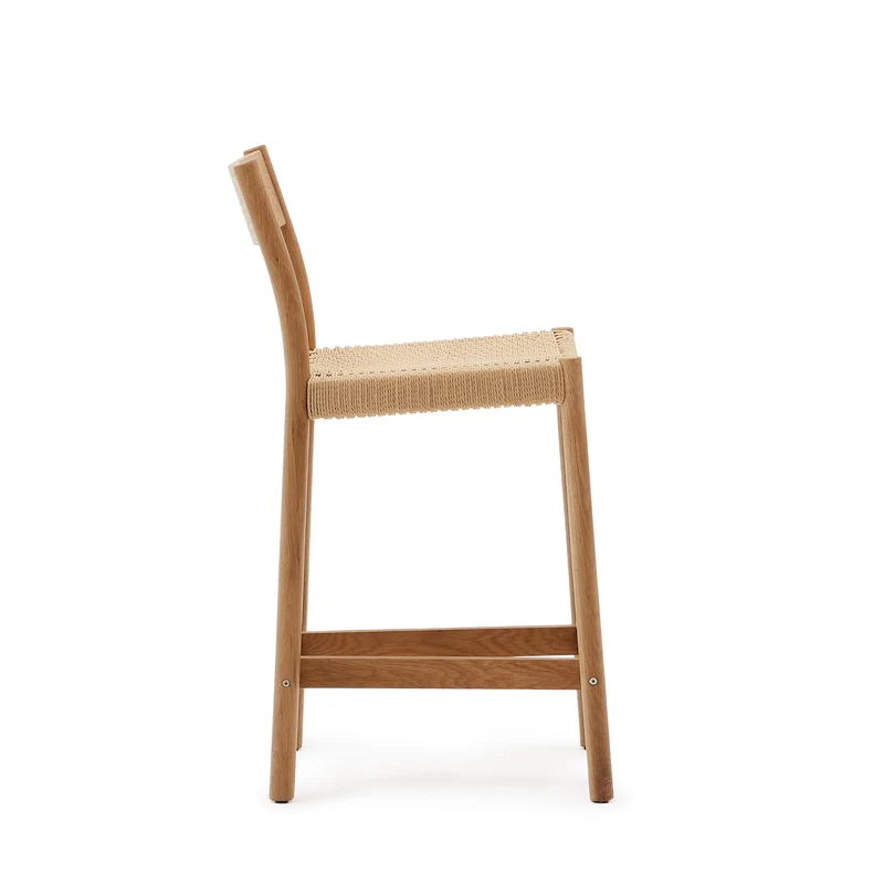 Yalia stool with a backrest in solid oak wood in a natural finish and rope cord seat 65 cm