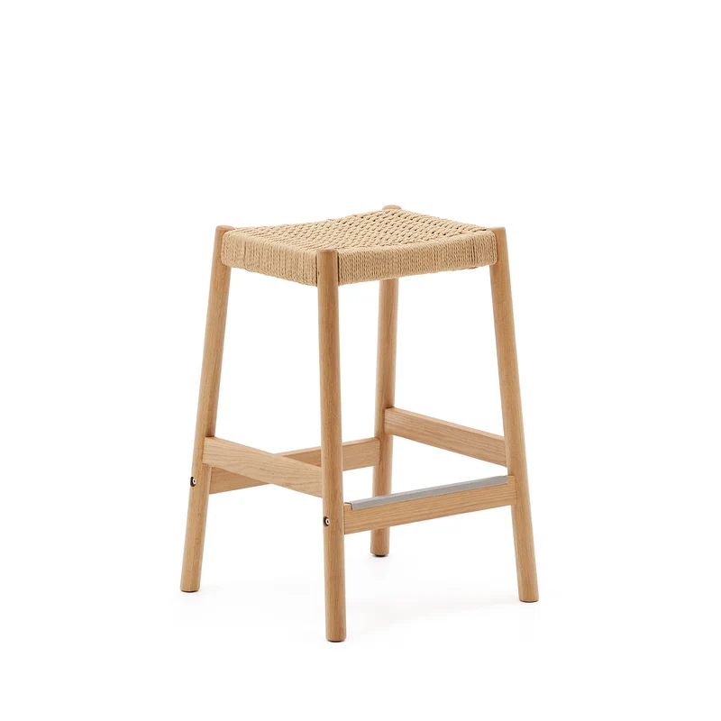 Yalia stool in solid oak wood in a natural finish and rope cord 65 cm