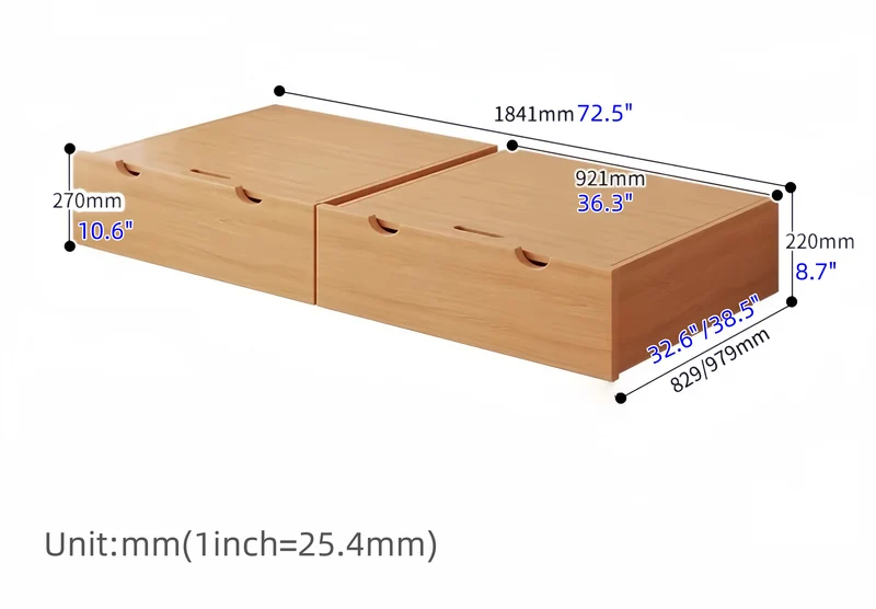 Lit de jour en hêtre massif avec tiroirs de rangement intégrés
