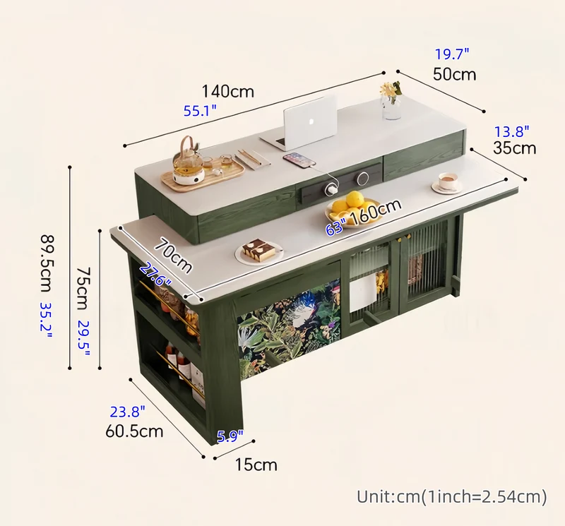 Îlot de cuisine avec plateau en pierre frittée et table pivotante à 180°