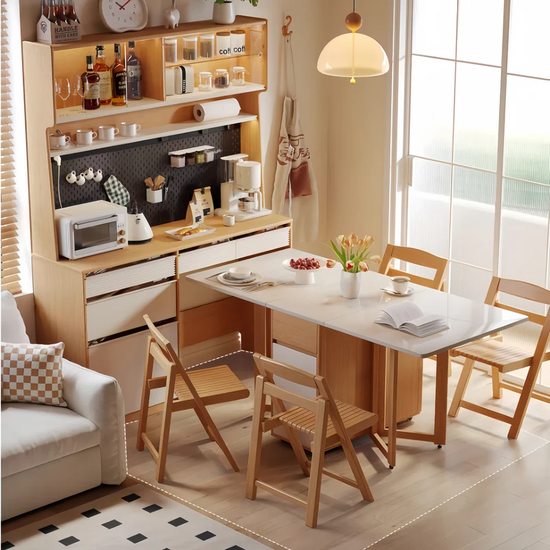 Buffet avec table à manger à double abattant et 4 chaises pliantes