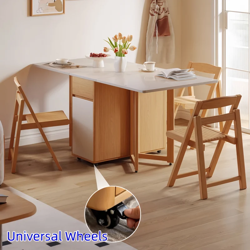 Buffet avec table à manger à double abattant et 4 chaises pliantes