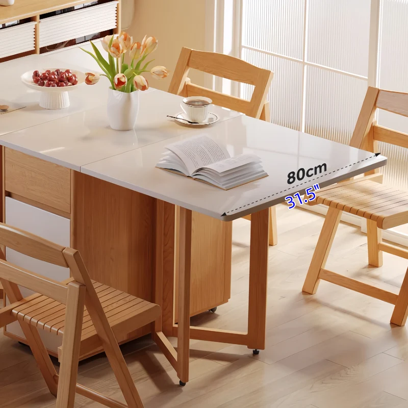 Buffet avec table à manger à double abattant et 4 chaises pliantes